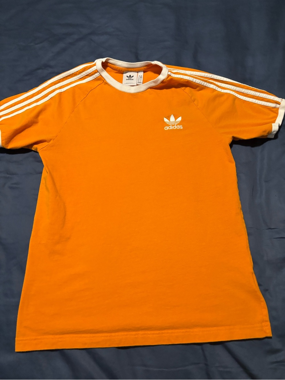 adidas Orange Short Sleeve Trefoil Stripe Tee